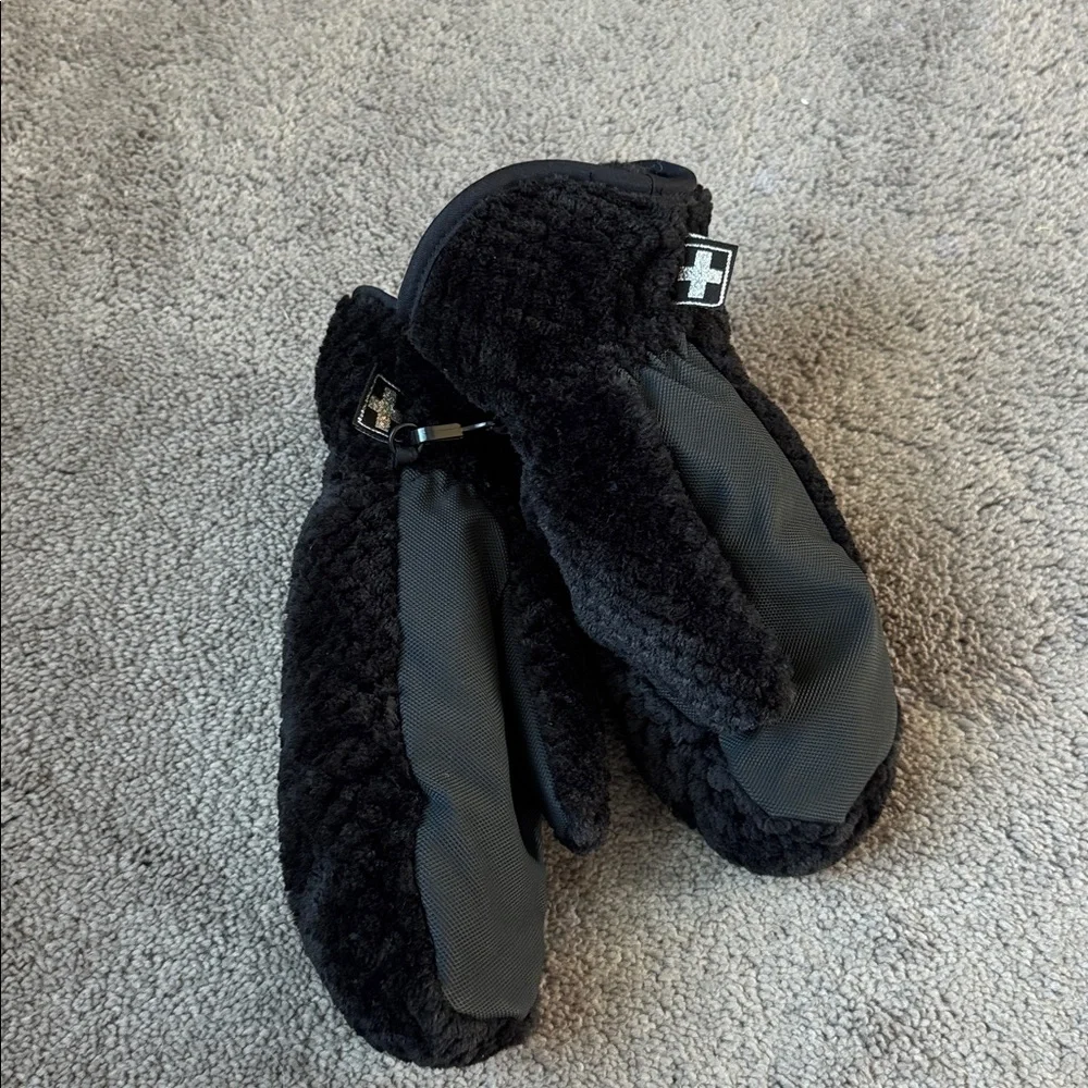 Swiss Tech Black Fleece Thermal Winter Mittens SIZE L/XL